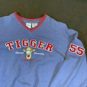 Disney VINTAGE Tigger Embroidered Sweatshirt LARGE Pullover V Neck #55